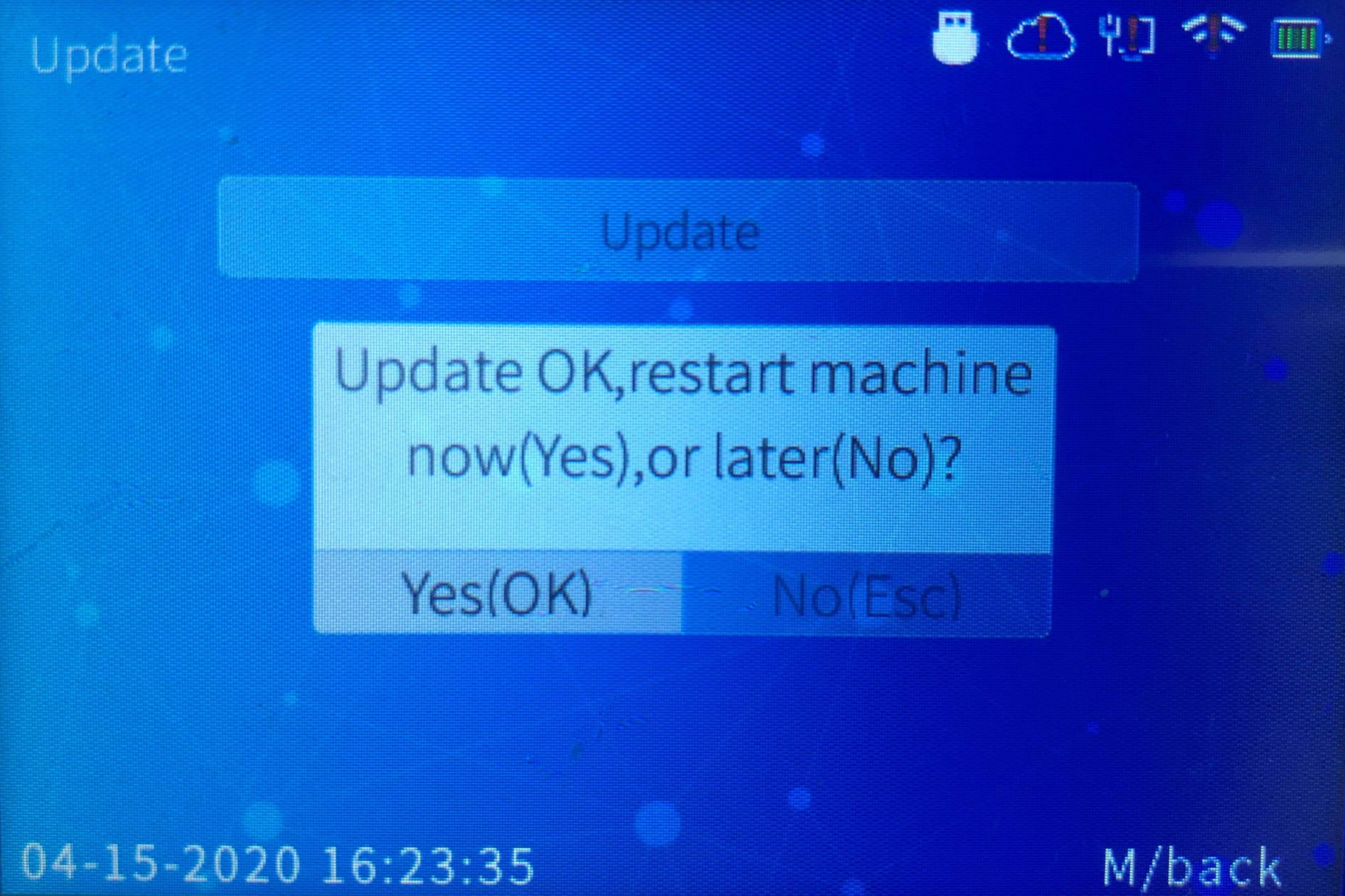 the device will restart once to complete the update