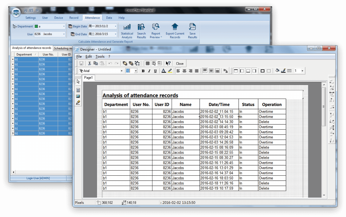 Support defined reports design, support break time, set overtime time multiplier and export work reports automatically, support leave statistics